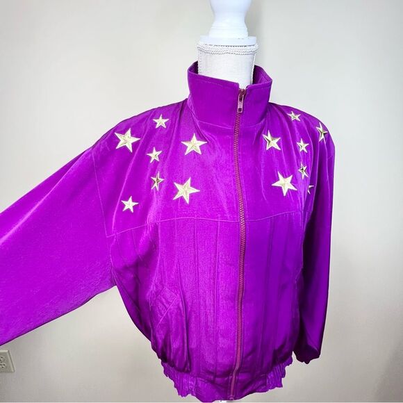 VTG Star Embroidered Zipper Front Sporty Jacket Large - Picture 4 of 10